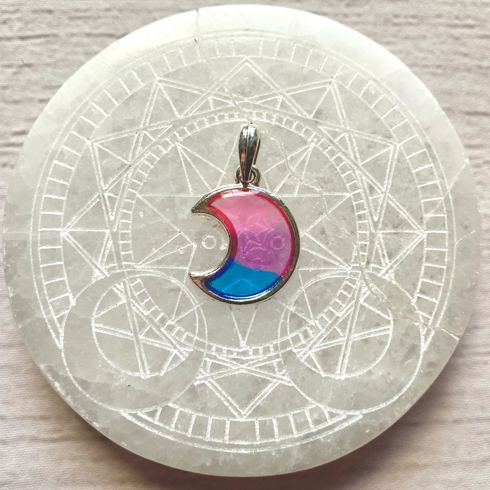 Handmade Bisexual Pride Flag Moon Pendant